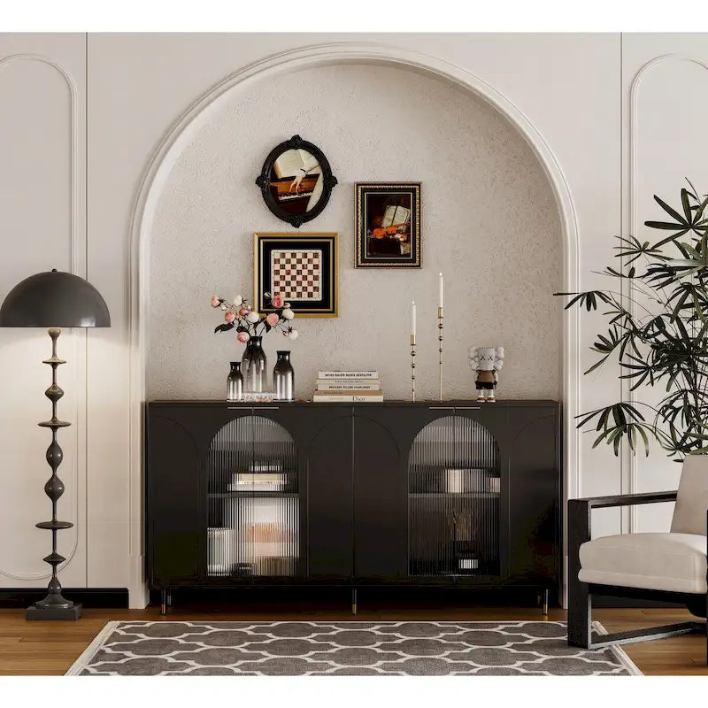 Accent Cabinet Black Wooden Cabinet with Buffet Server Cabinet Storage - N/A