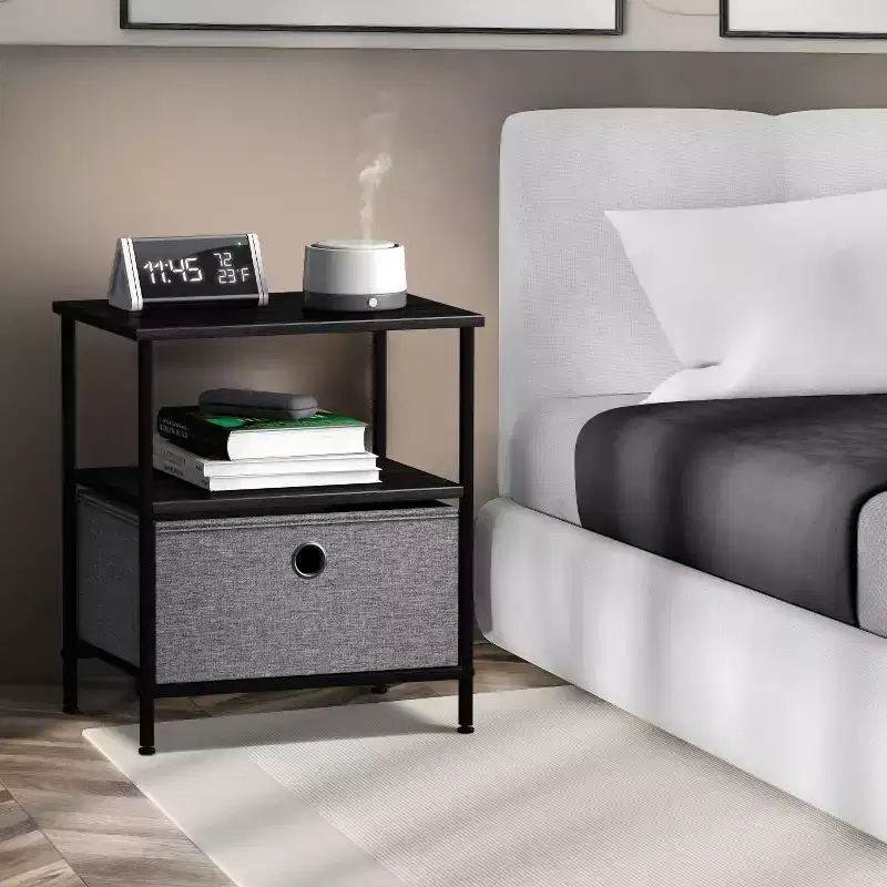 Sorbus 1 Drawers Nightstand with Shelf - Steel Frame, Wood Top & Easy Pull Fabric Bins - Perfect for Home, Bedroom, Office & College Dorm