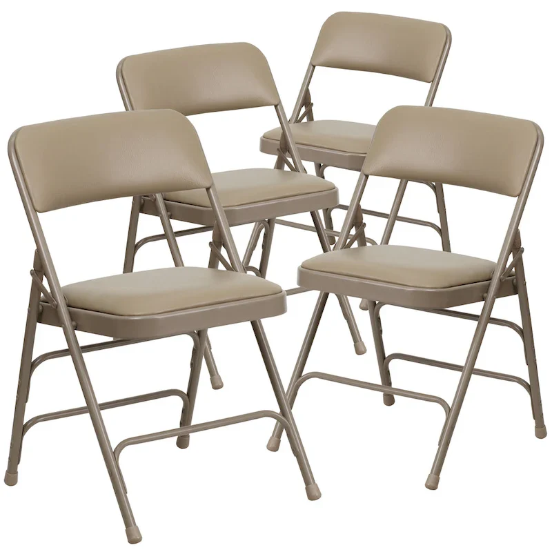 4 Pack Curved Triple Braced & Double Hinged Metal Folding Chair