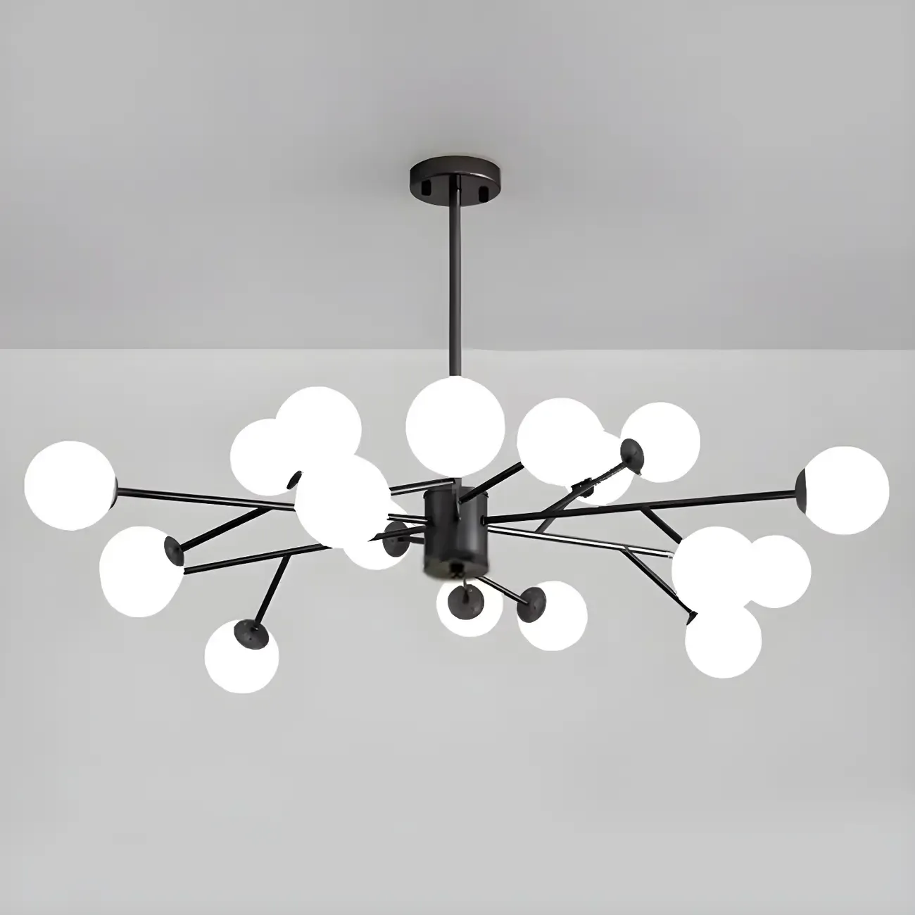 Mid-Century Modern White Globe Glass Sputnik Chandelier
