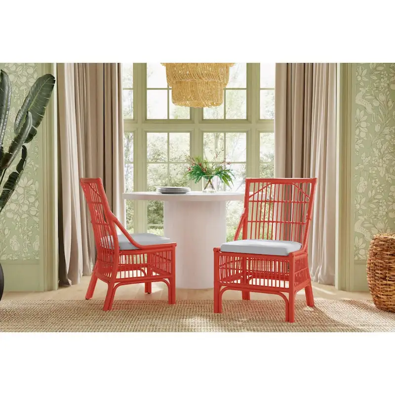 Rattan Slat Back Cushioned Dining Chairs, Set of Two by East at Main