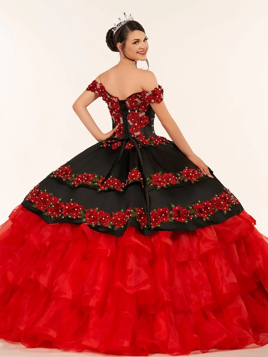 Red Off the Shoulder Quinceanera Dresses with Appliques