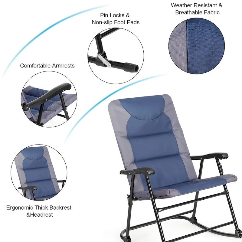 Costway 3PCS Folding Bistro Set Rocking Chair Cushioned Table Garden