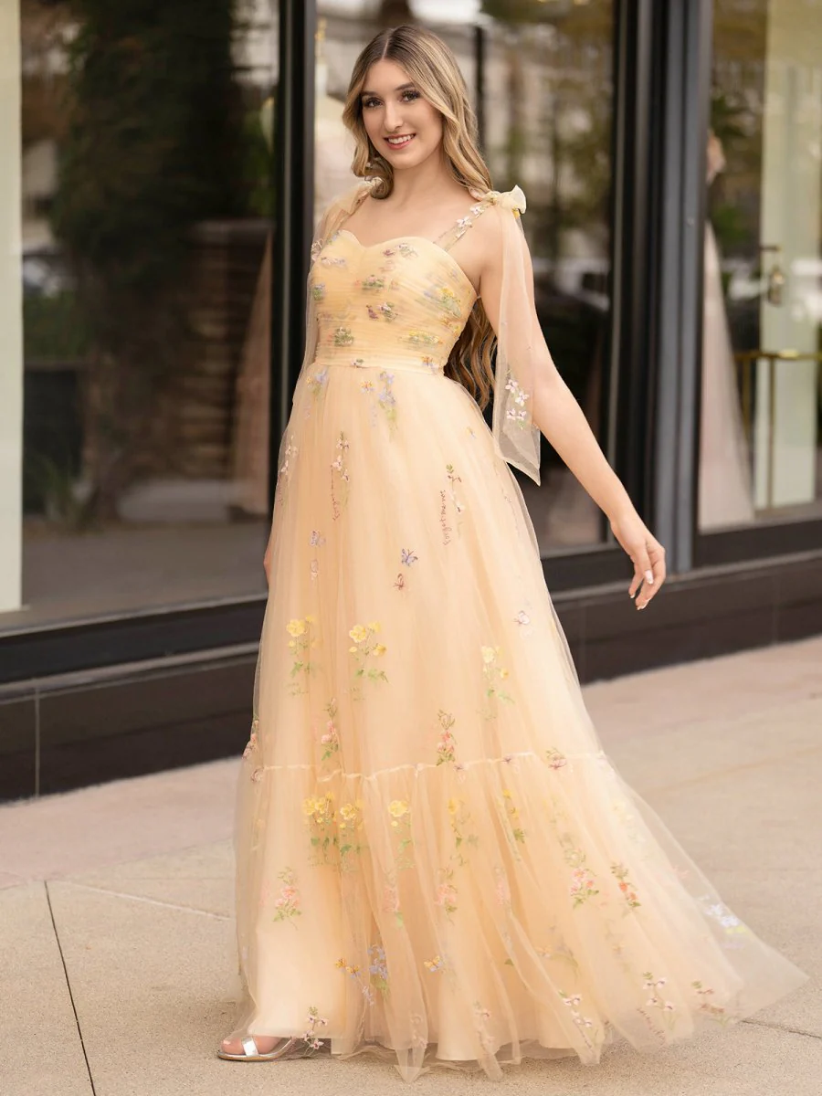 A Line Sweetheart Long Prom Dress with Embroidery