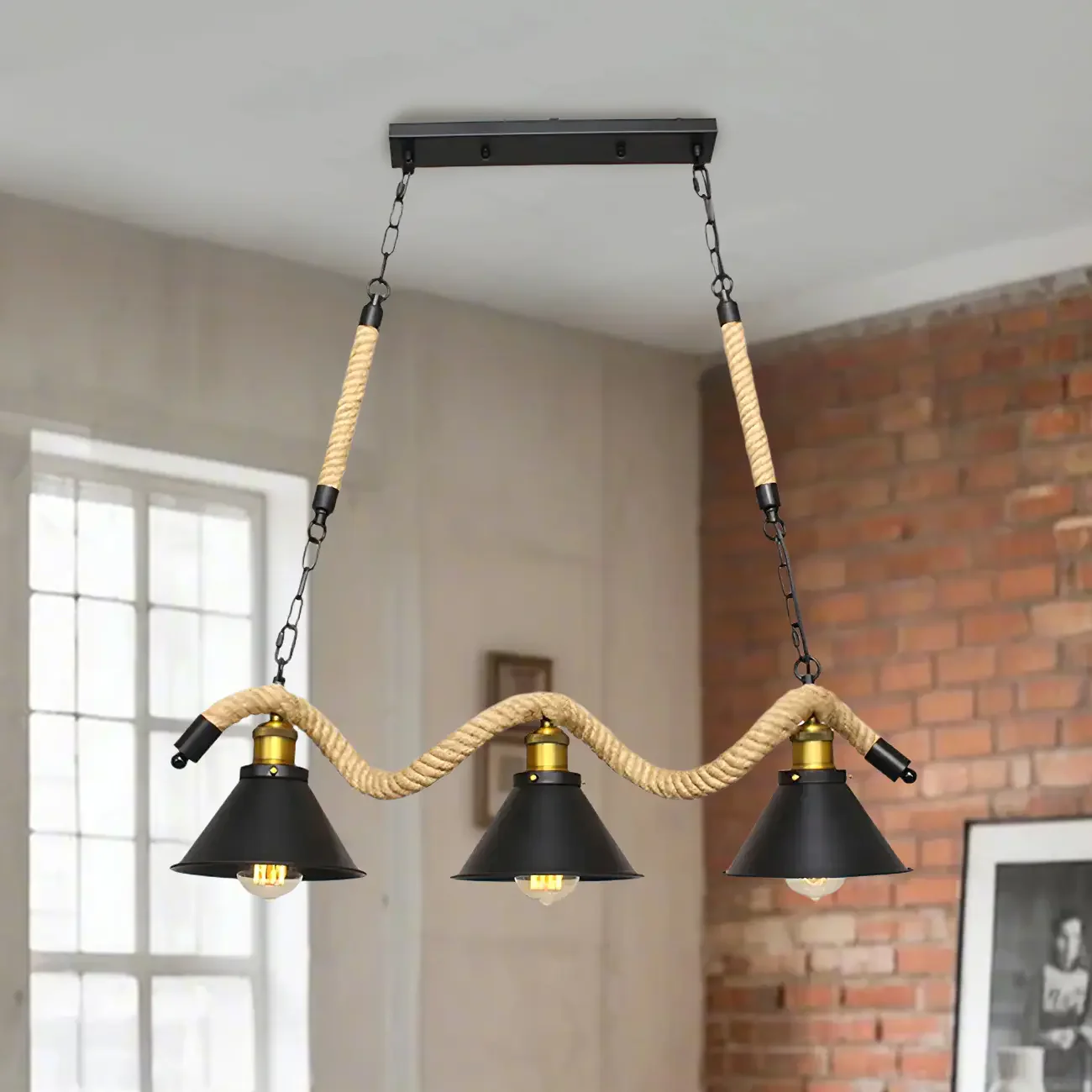 Industrial Metal Hemp Rope Pendant Light