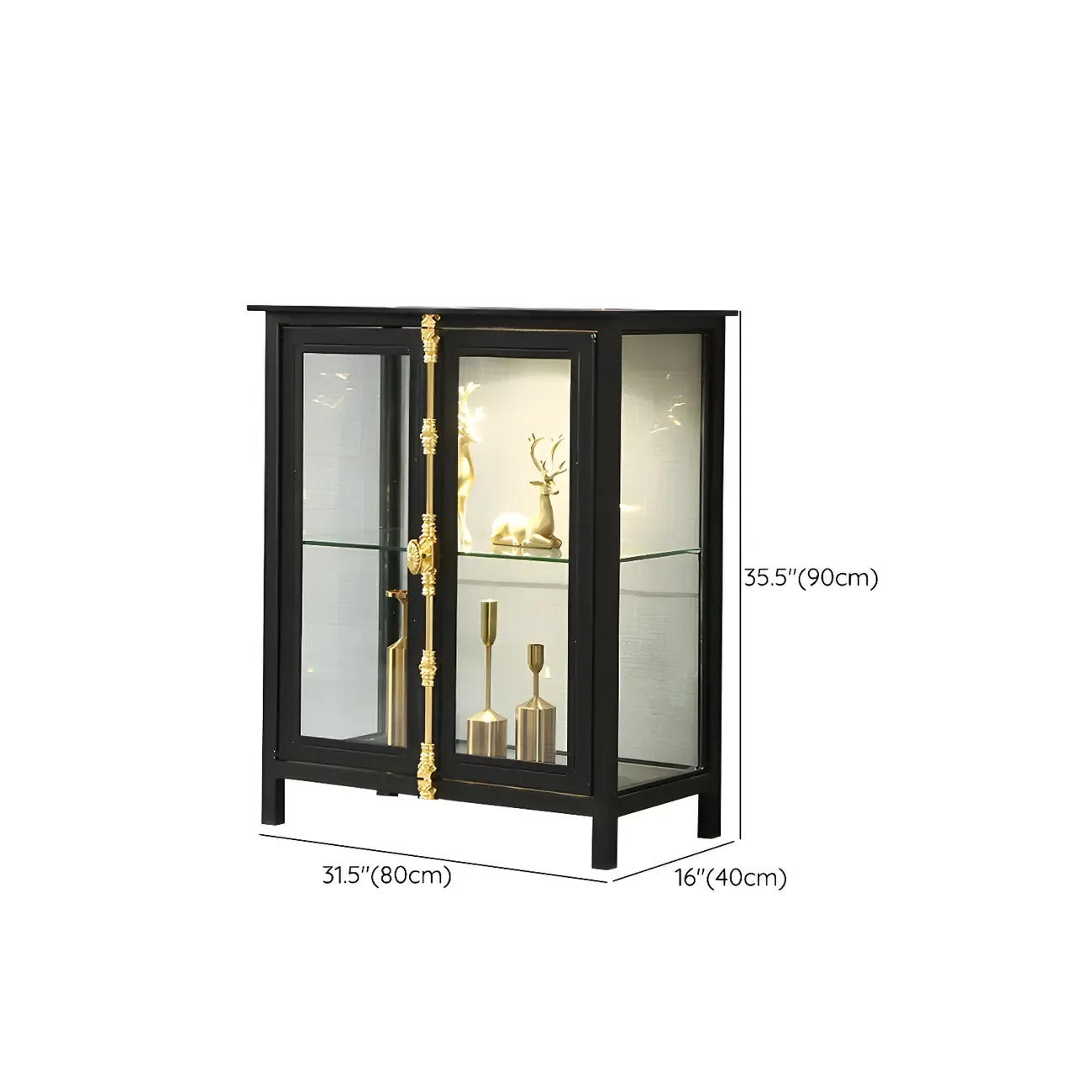 Glam Black Metal Frame Glass Curio Cabinet