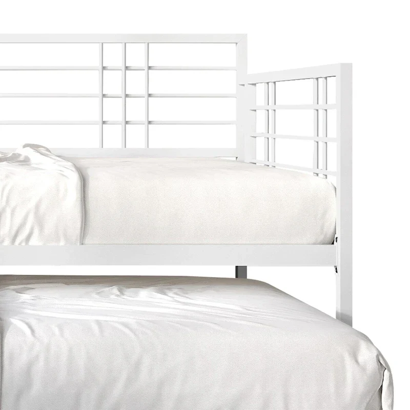 White/Brown/Black Metal Twin Daybed with Roll-Out Trundle, 1-Person
