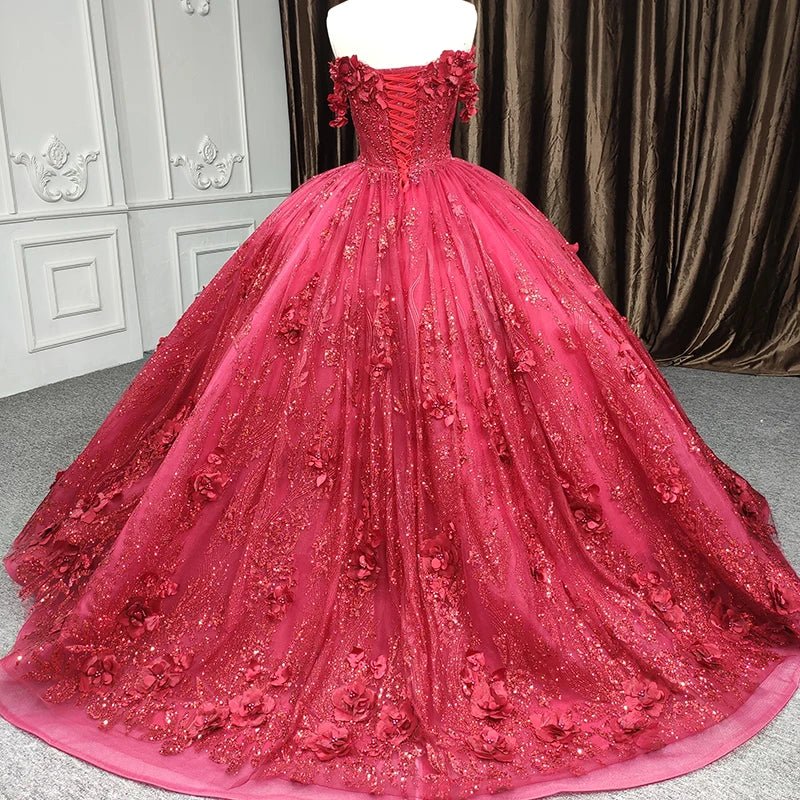 Quinceanera Dress Exquisite Red Pearls Sleeveless 3D Appliques Party Dresses