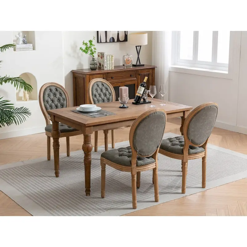 Mid-century Modern Dining Chairs Set of 4, PU Leather High-end Tufted Dining Room Chair with Nailhead Trim Solid Wood Legs