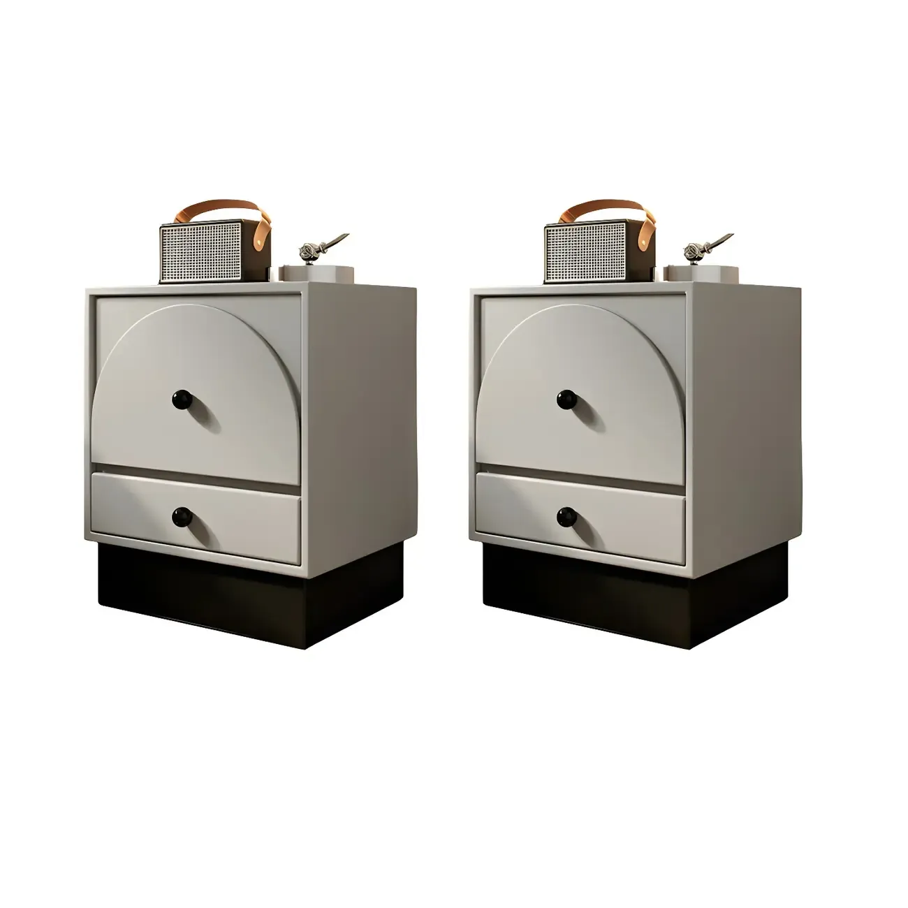 2 Drawers Modern Wood Off-White Nightstand