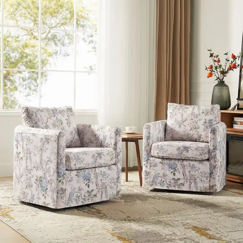 Erkenbald Modern Slipcovered Swivel Chair with Removable Cushion Set of 2 by HULALA HOME