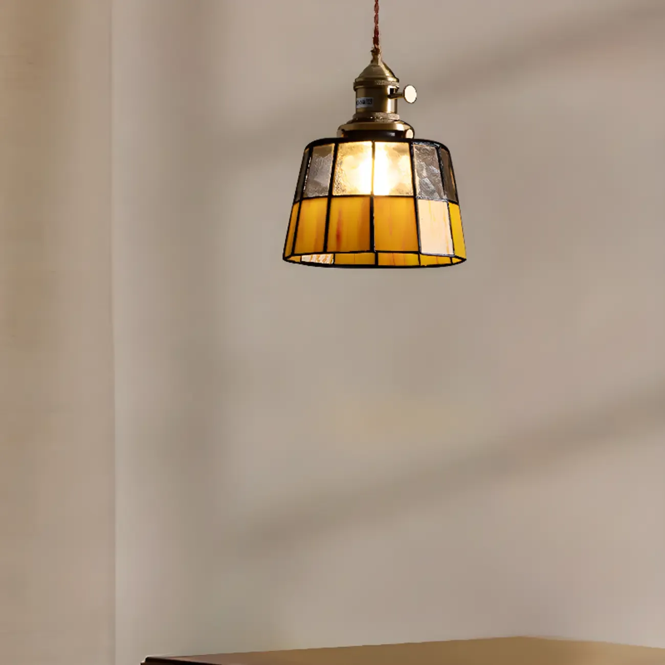 Frosted Yellow Glass Antique Brass Geometric Pendant Light