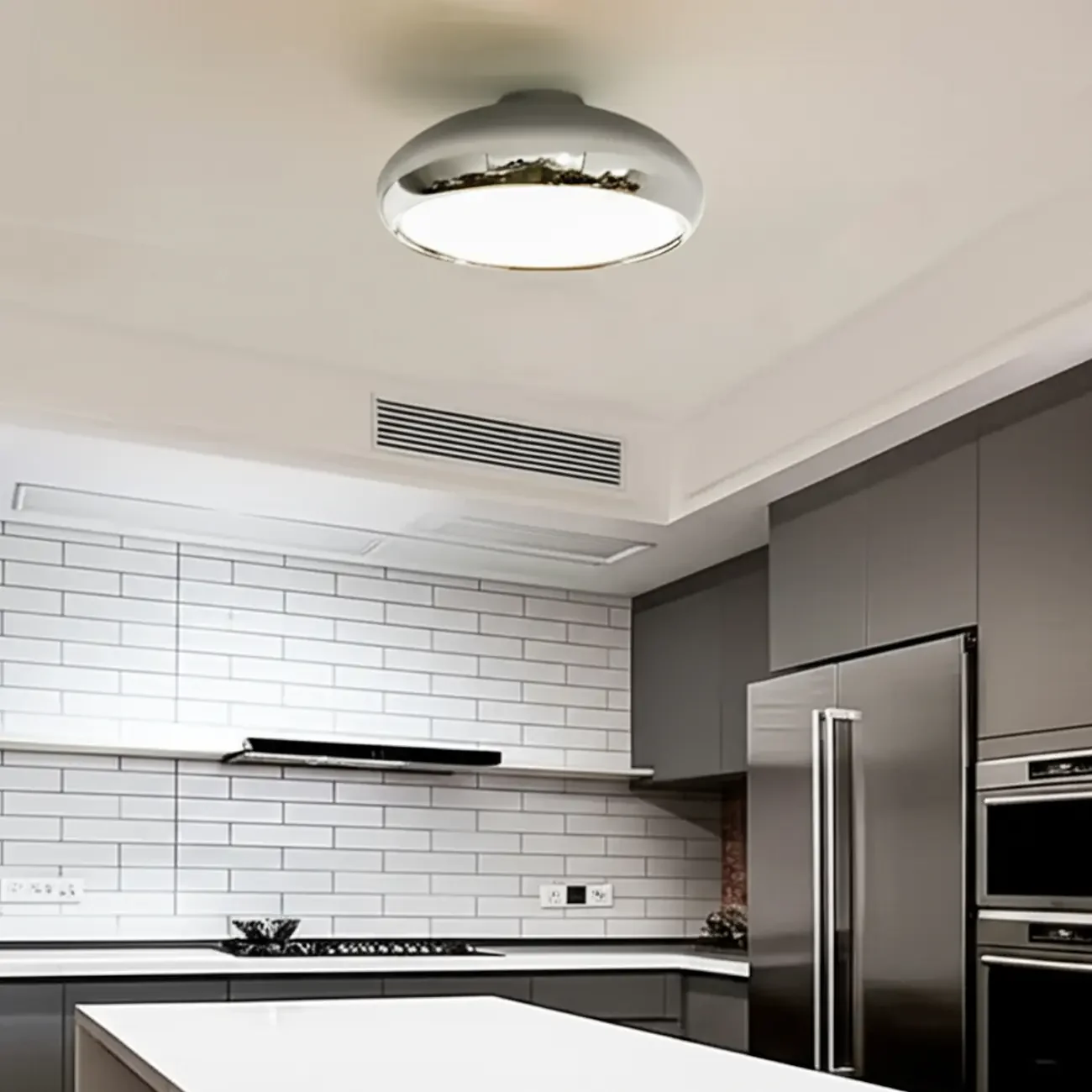 Modern Silver Round Semi Flush Ceiling Light