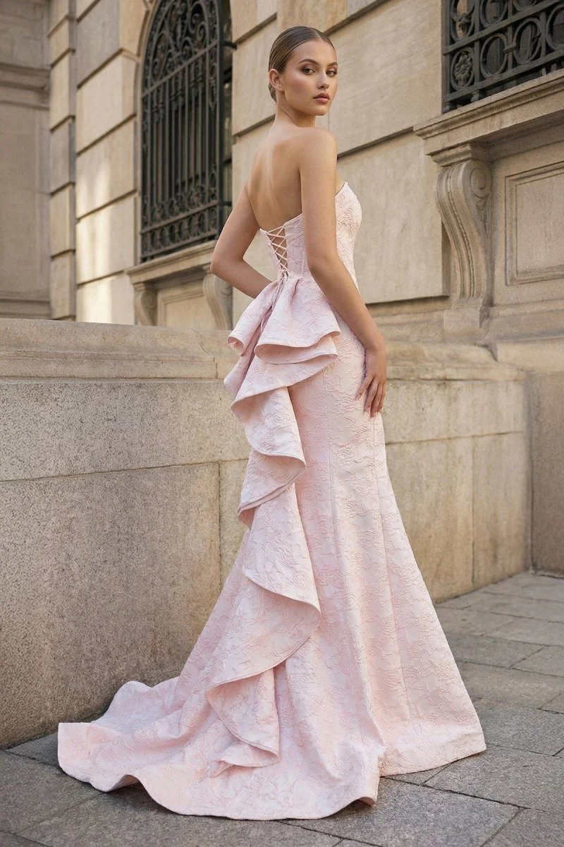 Strapless Floral Printed Mermaid Prom Dress With Split