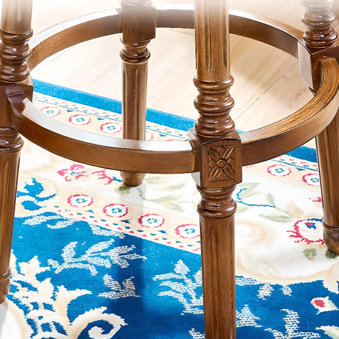 Traditional Blue Faux Leather Swivel Round Bar Stools