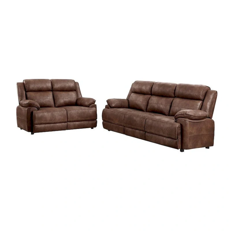 Dark Brown Upholstered Sofa & Loveseat — Living Room Furniture