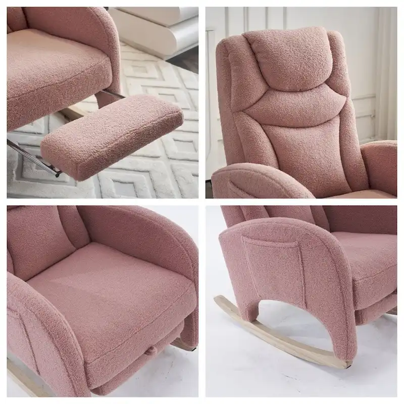 Ergonomic Fabric Nursery Rocking Chair With Adjustable Footrest