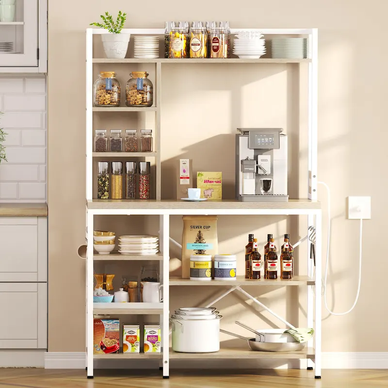 Kitchen Bakers Rack Utility Storage Shelf with Power Outlets Microwave Oven Stand