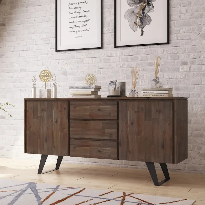 WYNDENHALL Mitchell Metal 60 inch Wide Rectangle Modern Industrial Sideboard Buffet in OAK WOOD - 60 x 17 x 30
