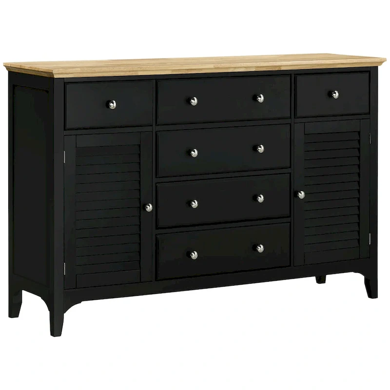 Sideboard Buffet Cabinet with Storage Drawers, Adjustable Shelves and Wood Top, Black