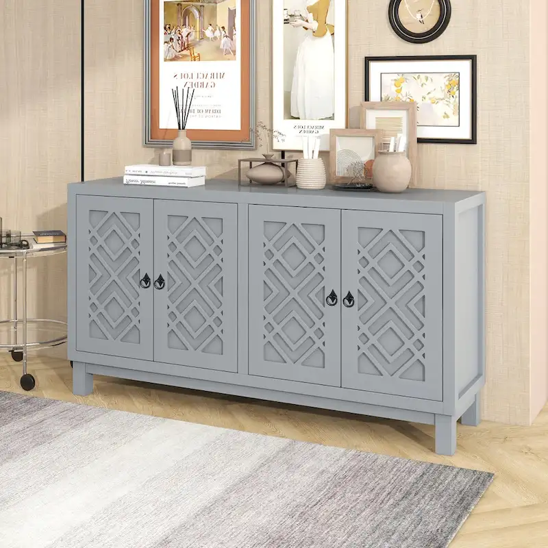 Large Storage Space Sideboard,4 Door Buffet Cabinet with Pull Ring Handles - N/A