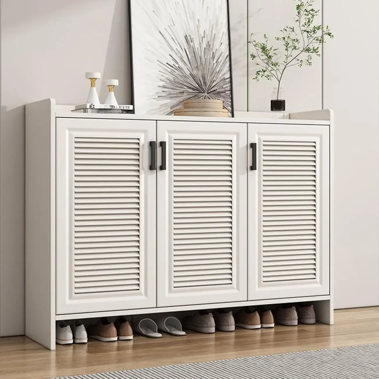 White Metal Rustic Entryway Shoe Storage Cabinet