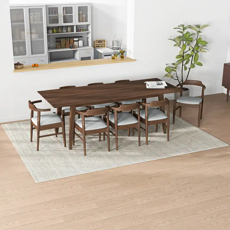 Avondale Mid Century Modern Solid Wood 9 Piece Comfy Dining Room Set