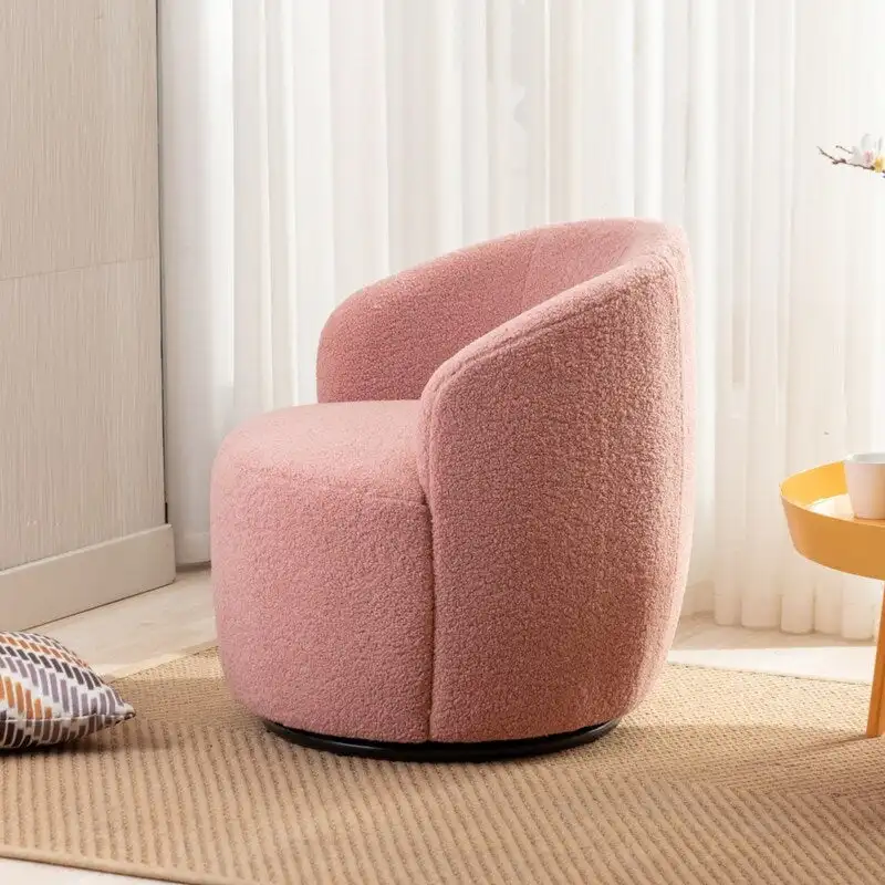 Teddy Fabric Swivel Accent Barrel Chair With Powder Coating Metal Ring