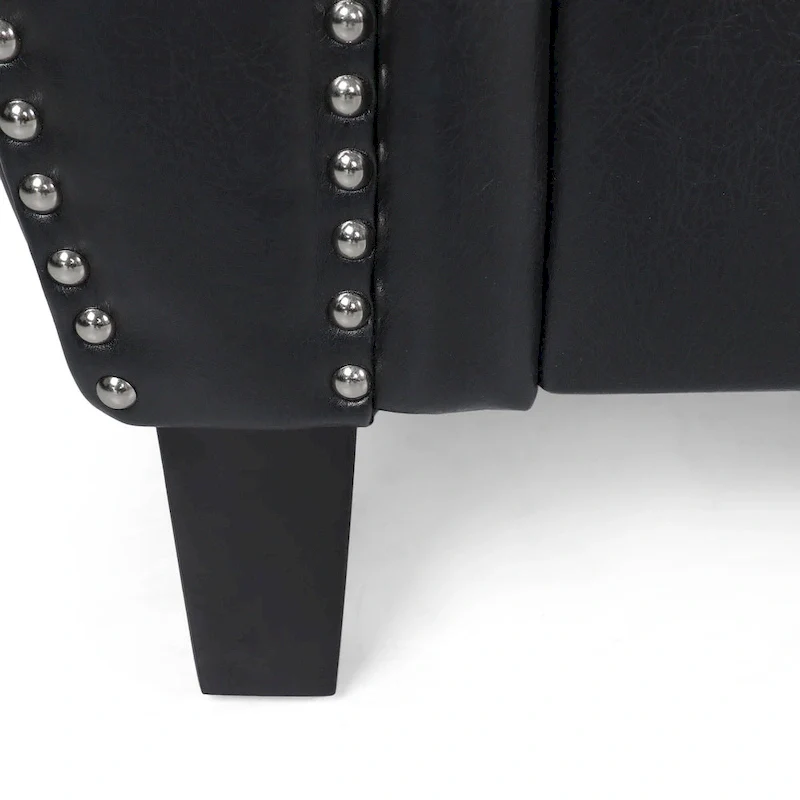 80 Modern Faux Leather 3-Seater Sofa with Birch Legs and Nailheads