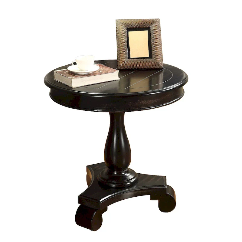 Black Round Wood Pedestal Side Table
