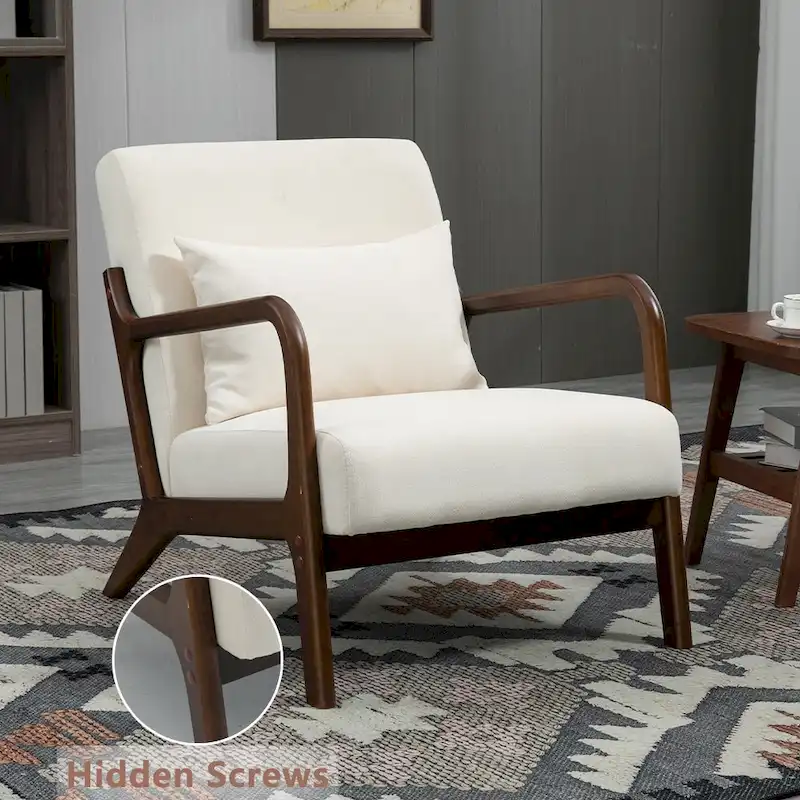 Mid-Century Velvet Upholstered Accent Chair Armchair w/Waist Cushion