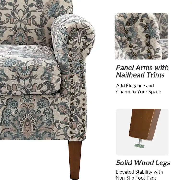 Wooden Upholstery Armchair with Nailhead Trims