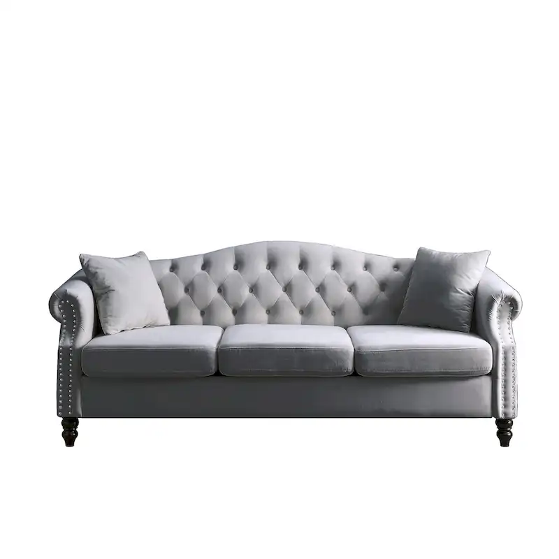 2-Pieces 6-Seat Velvet Chesterfield Sofa Set (Two 3-Seaters) with Tufted Back & Nailhead Trim
