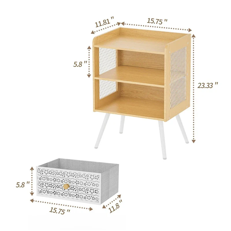 Wooden Bedside Table With Metal Legs Nightstand