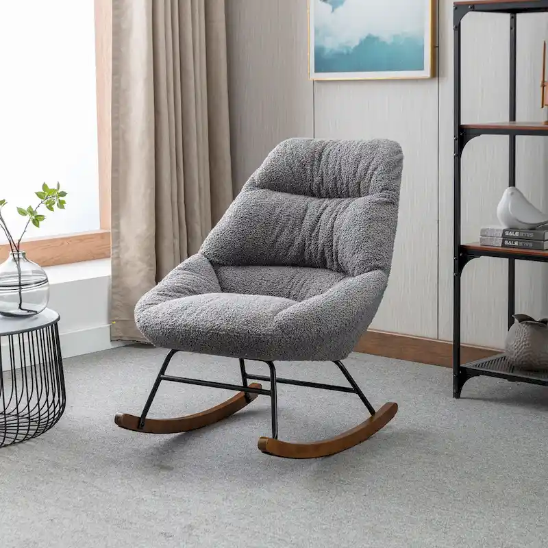 Beige / Grey Boucle Upholstered Rocking Chair, Single Seat