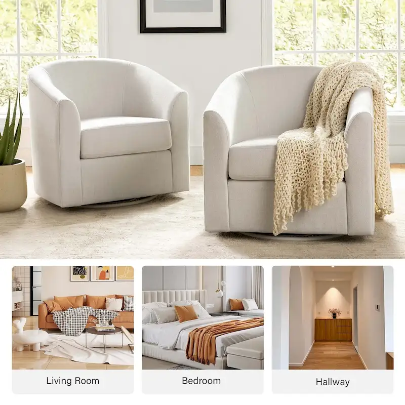 Cuenca Modern Upholstered Barrel Chair with Swivel Base