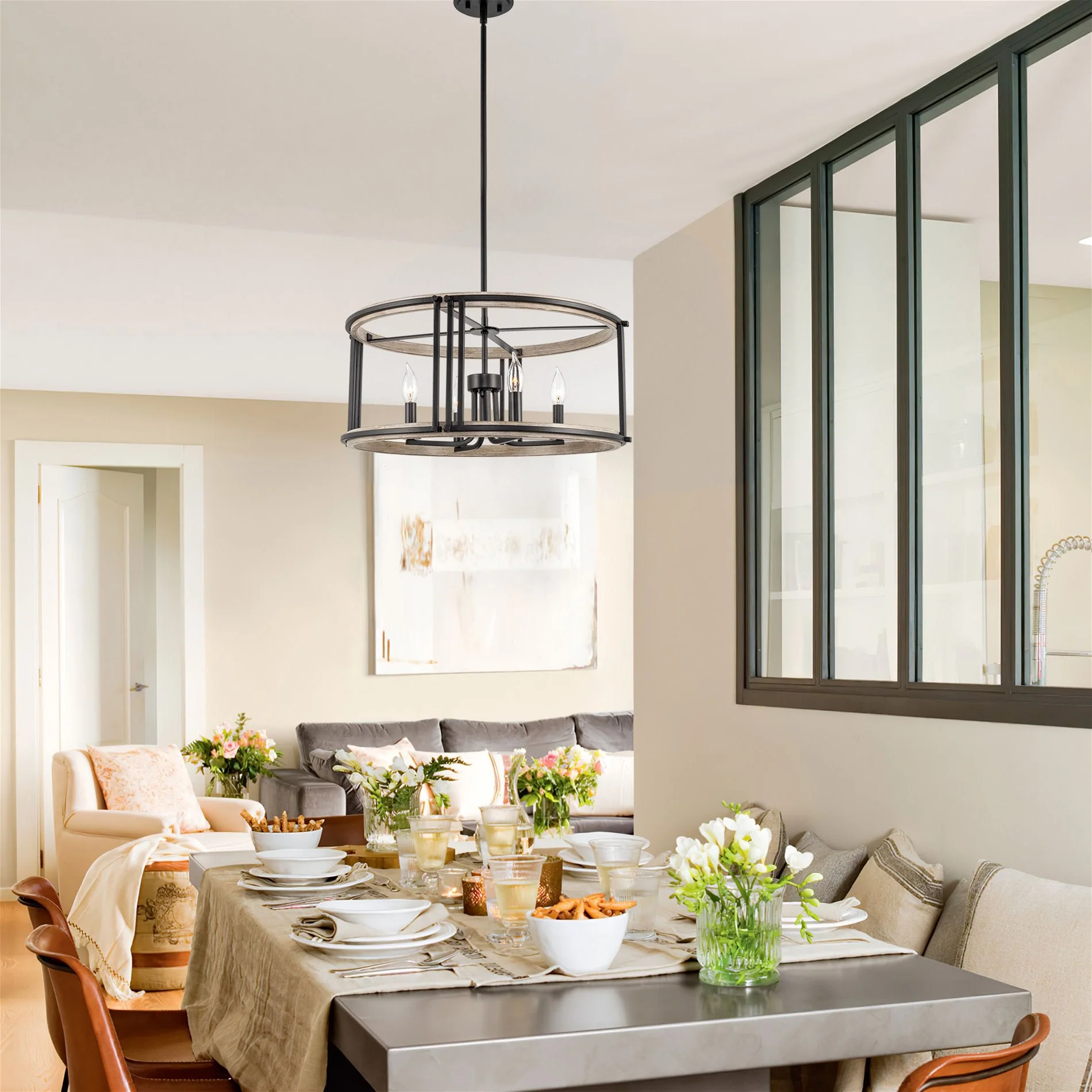 Vista 23 4-Light Modern Farmhouse Drum Pendant Light