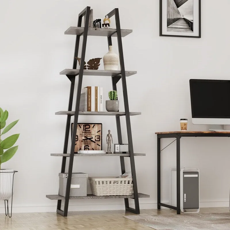 5-Tier Industrial Bookshelf with Metal Frame