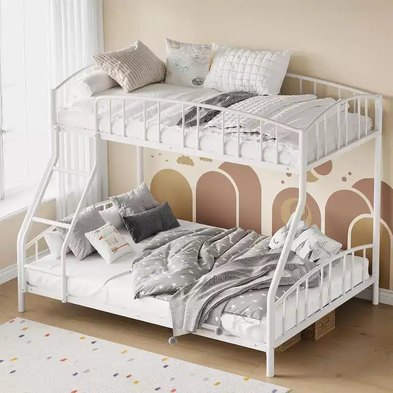 Twin Over Full Metal Bunk Bed, Space Saving Heavy Duty Steel Frame With Arched Guardrail And Ladder, Easy Assembly, No Box Spring Needed