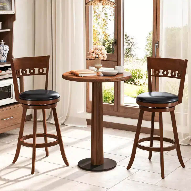 Costway 2PCS 30.5 Bar Height Chairs Swivel Bar Stools w/ Rubber Wood Frame