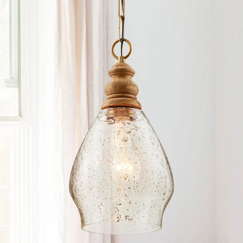 1-light Light Wood/Glass Pendant