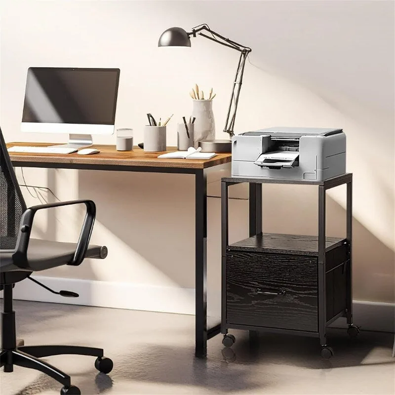 2 Tier Metal Mobile Under Desk Home Printer Stand - 11.81 D x 15.75 W x 25.6 H