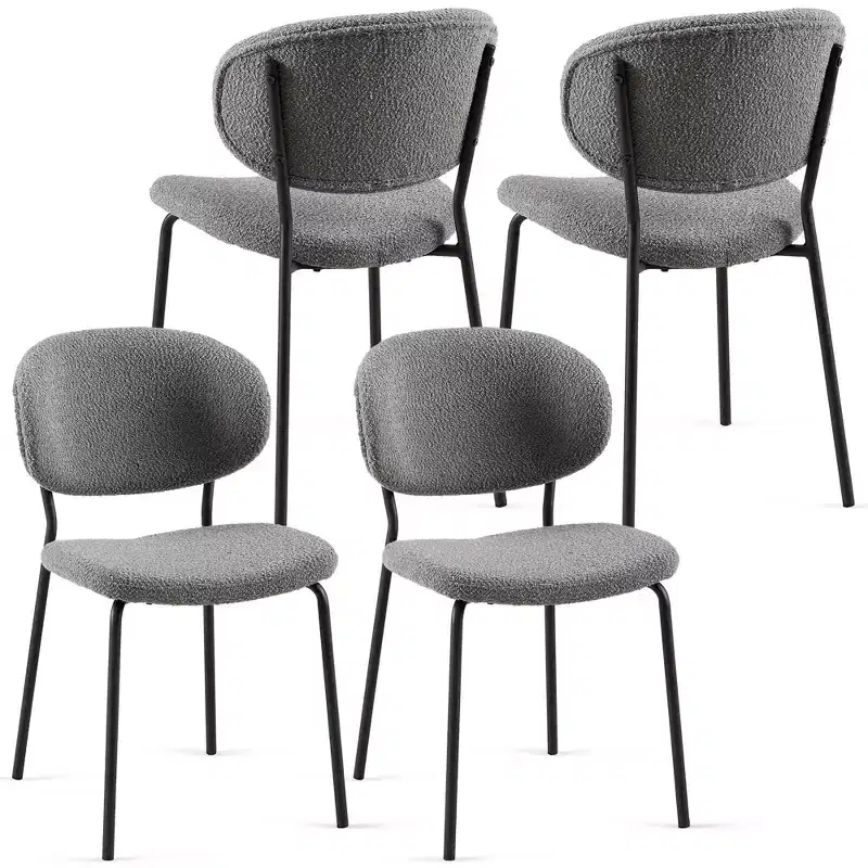 MAYEERTY Gray Boucle Fabric Dining Chairs Set of 4 with Metal Legs for Dining Room