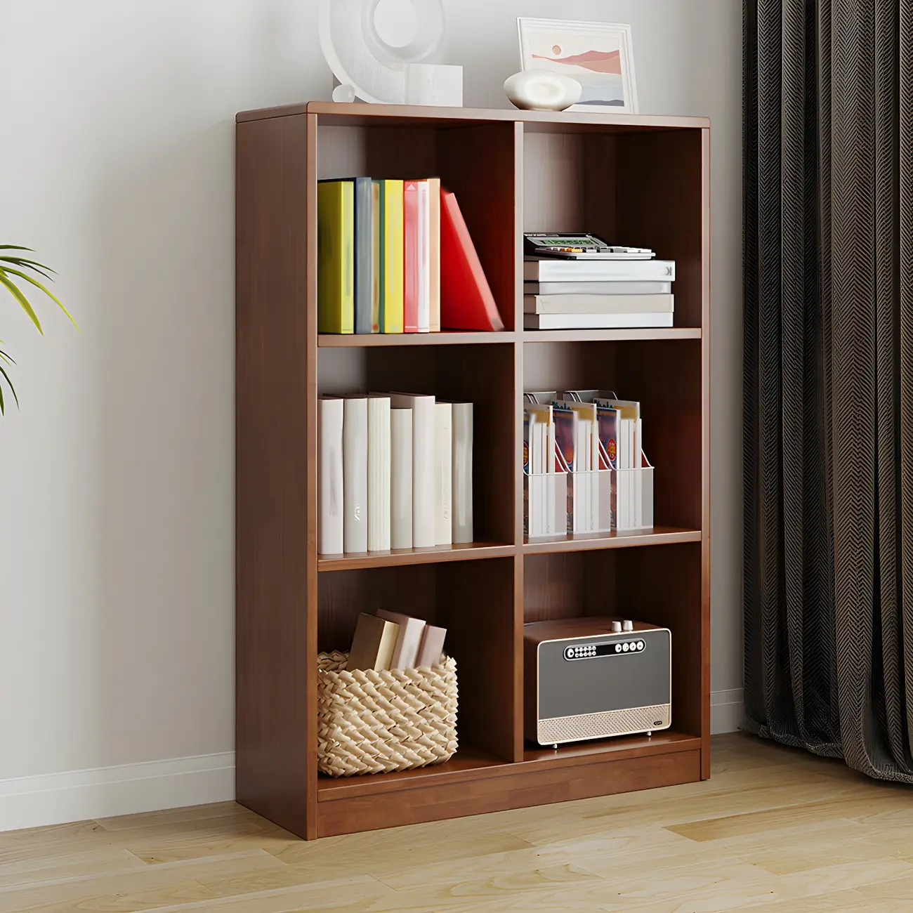 Modern Wooden Closed Back Bookcase with Shelves
