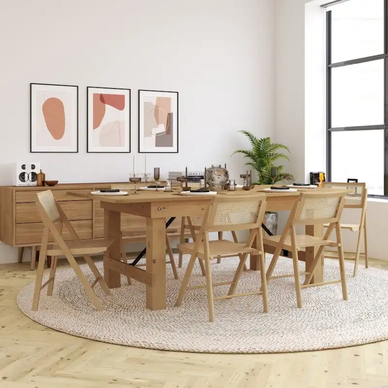 Folding Armless Cane Rattan Chairs with Breathable Woven Backrests - 2 Pack