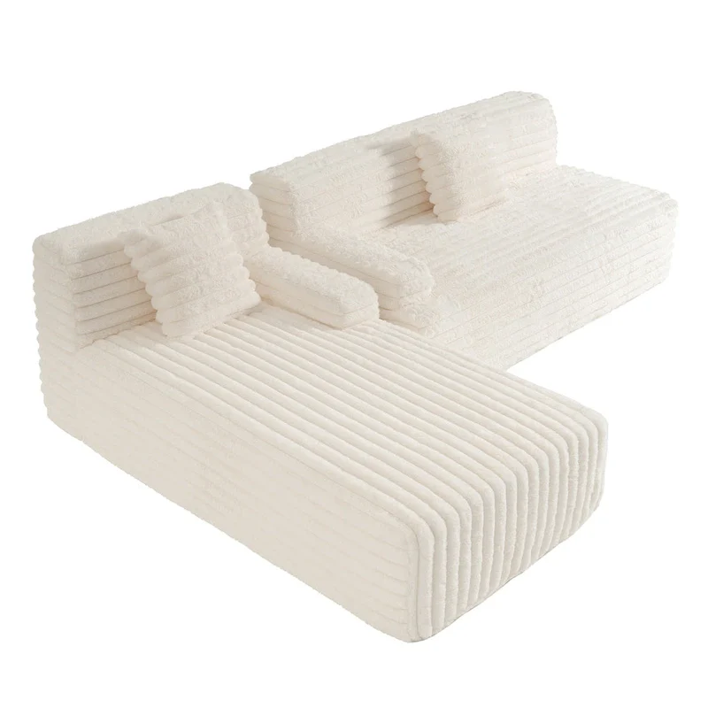 110 Faux Fur Cloud 3-Seater sat L-Shaped Sectional Sofa with Two Included Throw Pillows