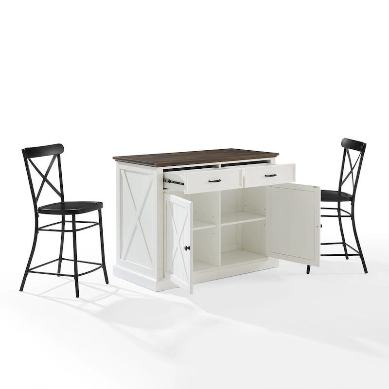 Clifton Kitchen Island W/Camille Stools - 50d x 47.75w x 36.25h