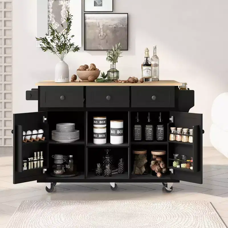 Whisen Modern Kitchen Island with Spice Rack and Towel Holder