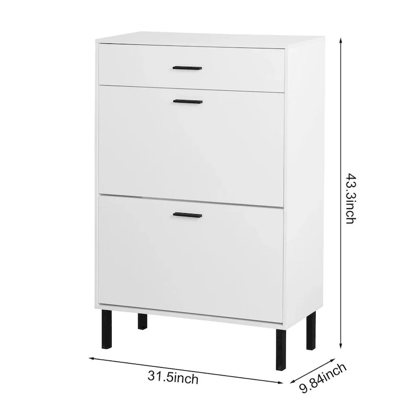 Freestanding Shoe Cabinet with Drawers, Metal Legs, and Flip Drawers