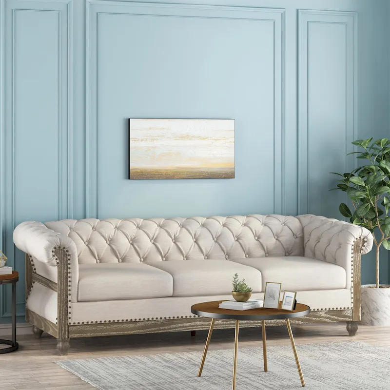 Saragus Chesterfield Sofa with Nailhead Trim by Christopher Knight Home - 85.50  L x 33.25  W x 28.50  H